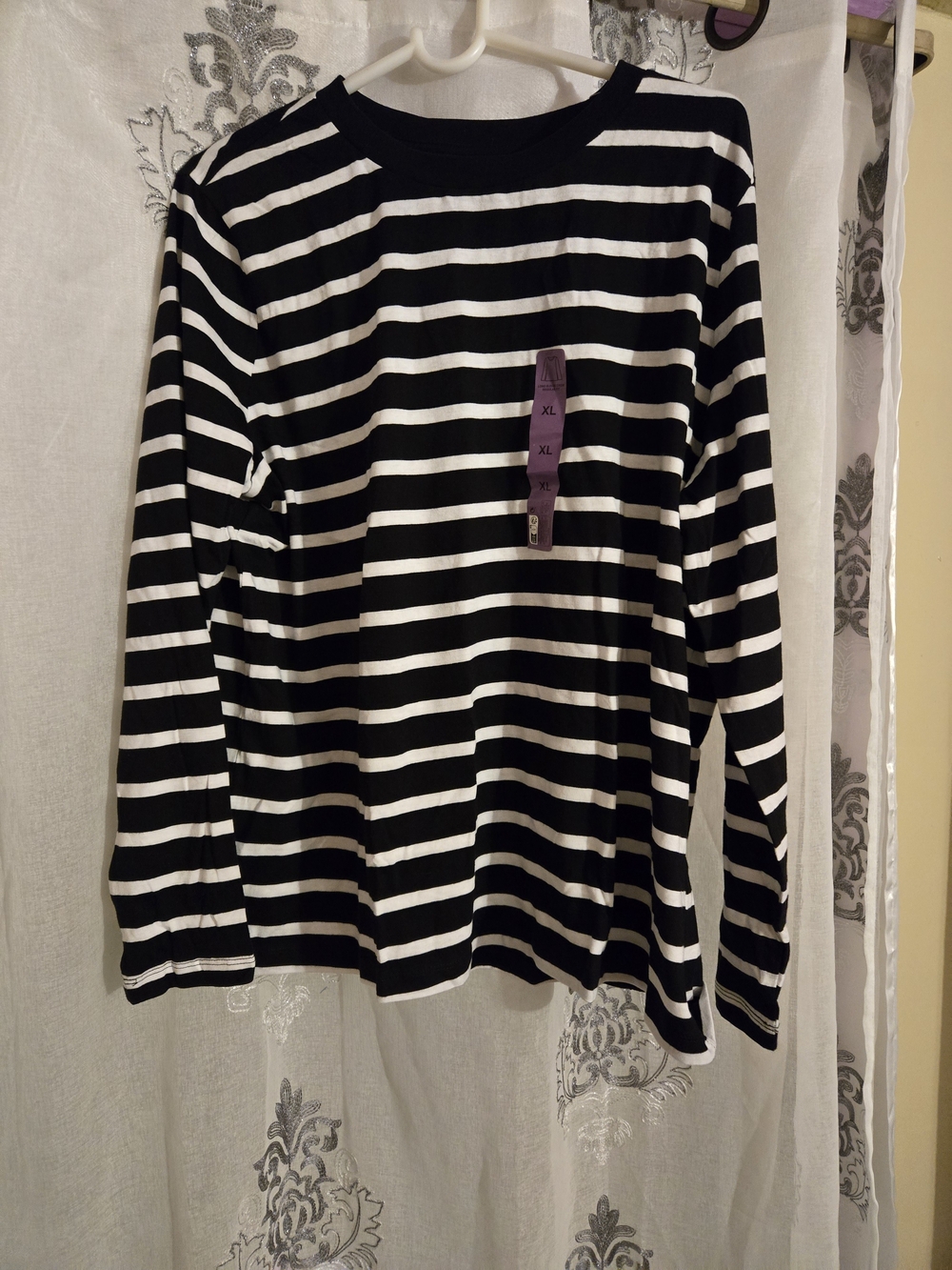 Black & White Striped Long Sleeve Women's Top